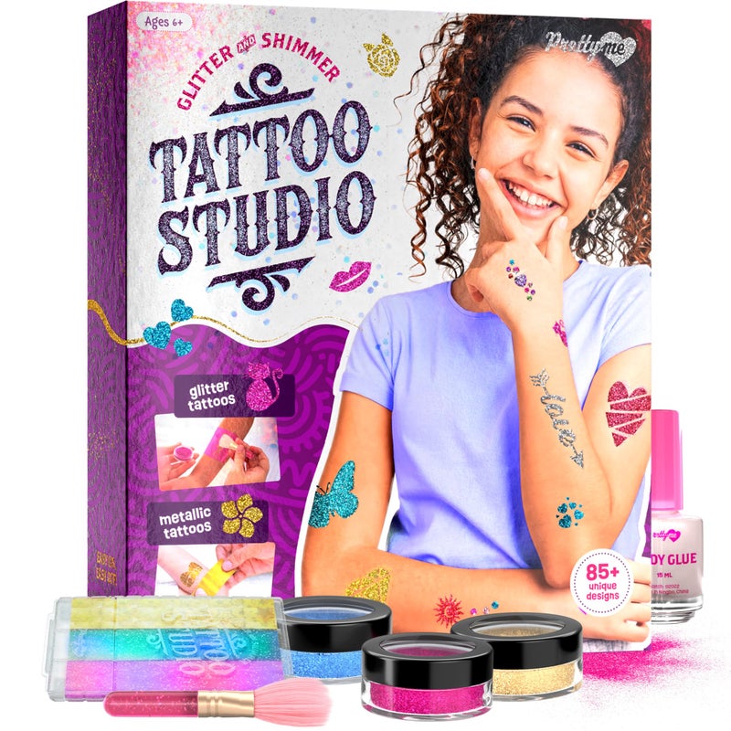 Pretty Me Temporary Shimmery Tattoo Studio Kit for Kids - Glitter & Metallic Fake Tattoos for Girls - Birthday Gift Ideas for Girl - Best Craft Kits Toys Stuff for Ages 6  7  8  9  10  11 Year Old - Cool Gifts - Image 1